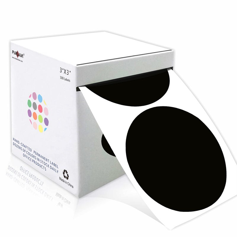 PARLAIM 3 Inch Round Permanent Adhesive Color Cod Dot Stickers 500 per Dispenser Box Roll dots Label Inventory Circle Stickers (Black) - Image 1